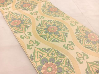 平和屋着物◎六通柄　本袋帯　立涌花文　金糸　正絹　逸品　BAAU8762yc