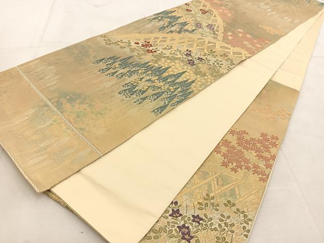 平和屋着物◎西陣　服部織物謹製　六通柄袋帯　洛北光悦寺　こはく錦　金糸　引箔　正絹　逸品　BAAU8756yc