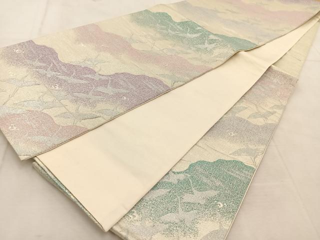 平和屋着物◎六通柄袋帯 群鶴 銀糸 正絹 逸品 BAAU8764yc