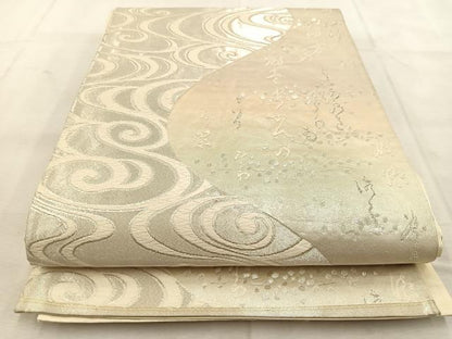 平和屋着物◎六通柄袋帯　唐織　流水文字文　銀糸　引箔　正絹　逸品　BAAU8763yc