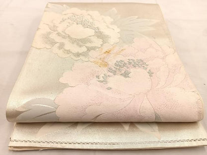 平和屋着物◎六通柄袋帯　唐織　牡丹　銀糸　正絹　逸品　BAAU8757yc