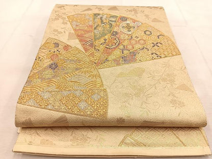 平和屋着物◎六通柄袋帯 檜扇吉祥花鳥文 金銀糸 正絹 逸品 BAAU8752yc