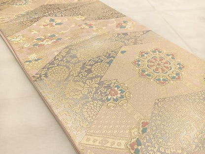 平和屋着物◎六通柄袋帯 唐織 松皮菱更紗花文 金銀糸 正絹 逸品 BAAU8795yc