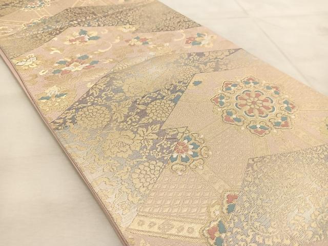 平和屋着物◎六通柄袋帯 唐織 松皮菱更紗花文 金銀糸 正絹 逸品 BAAU8795yc