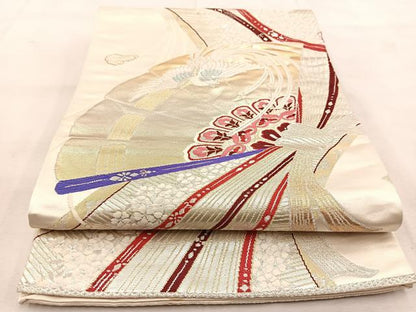 平和屋着物◎西陣　六通柄袋帯　唐織　花樹王鳥文　金銀糸　正絹　逸品　BAAU8802yc