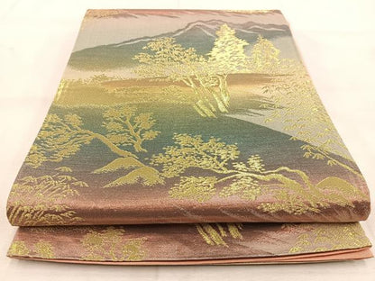 平和屋着物◎六通柄袋帯 遠山風景文 金糸 正絹 逸品 未使用 BAAU8786yc
