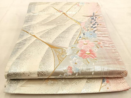 平和屋着物◎六通柄袋帯　唐織　飛鶴花文　金銀糸　正絹　逸品　BAAU8783yc