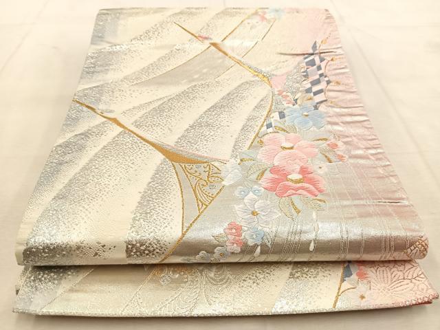 平和屋着物◎六通柄袋帯　唐織　飛鶴花文　金銀糸　正絹　逸品　BAAU8783yc