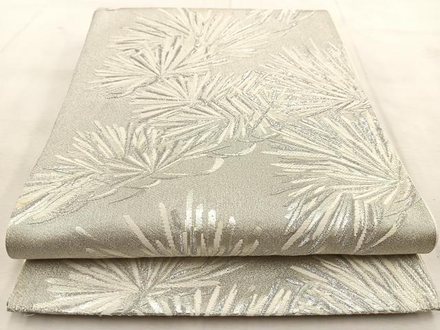 平和屋着物◎六通柄袋帯　唐織　若松葉　銀糸　正絹　逸品　BAAU8794yc