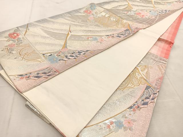 平和屋着物◎六通柄袋帯　唐織　飛鶴花文　金銀糸　正絹　逸品　BAAU8783yc