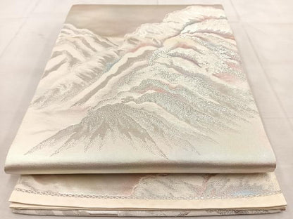平和屋着物◎六通柄袋帯　重ね山文　銀糸　正絹　逸品　未使用　BAAU8835yc