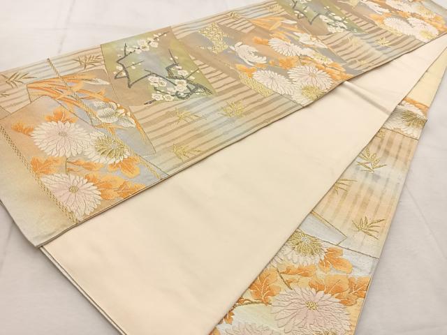 平和屋着物◎六通柄袋帯　唐織　色紙重ね吉祥花文　金銀糸　正絹　逸品　BAAU8810yc