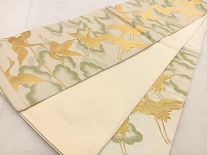 平和屋着物◎六通柄袋帯　群鶴　金銀糸　正絹　逸品　BAAU8818yc