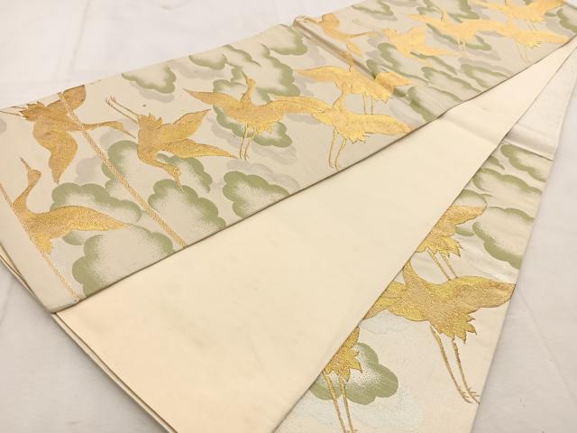 平和屋着物◎六通柄袋帯　群鶴　金銀糸　正絹　逸品　BAAU8818yc