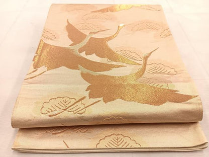 平和屋着物◎六通柄袋帯 飛鶴松文 金糸 正絹 逸品 BAAU8813yc