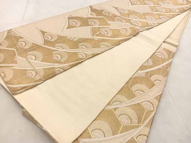 平和屋着物◎六通柄袋帯 唐織 熨斗孔雀羽文 金糸 正絹 逸品 BAAU8807yc