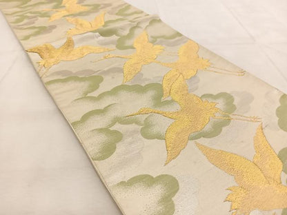 平和屋着物◎六通柄袋帯　群鶴　金銀糸　正絹　逸品　BAAU8818yc
