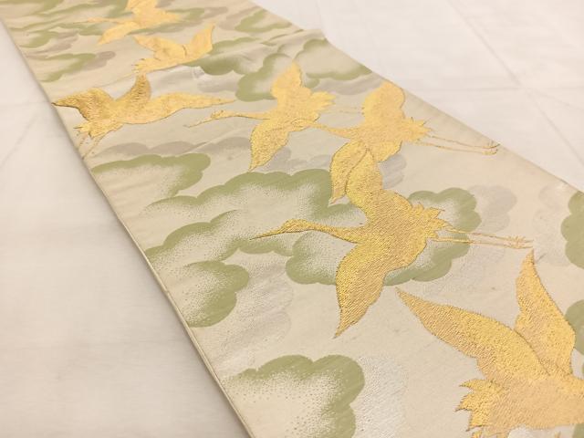 平和屋着物◎六通柄袋帯　群鶴　金銀糸　正絹　逸品　BAAU8818yc