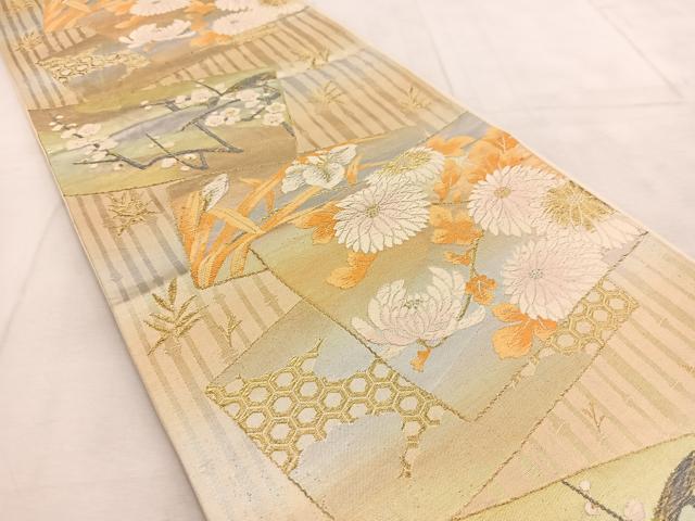 平和屋着物◎六通柄袋帯　唐織　色紙重ね吉祥花文　金銀糸　正絹　逸品　BAAU8810yc