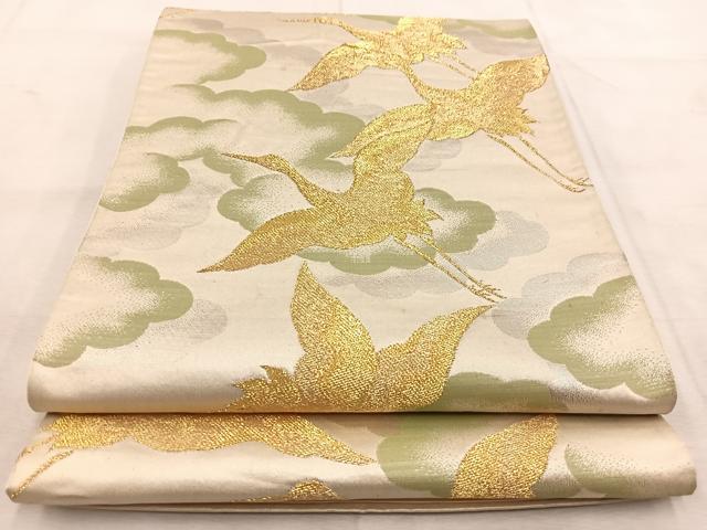 平和屋着物◎六通柄袋帯　群鶴　金銀糸　正絹　逸品　BAAU8818yc