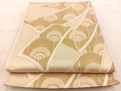 平和屋着物◎六通柄袋帯 唐織 熨斗孔雀羽文 金糸 正絹 逸品 BAAU8807yc