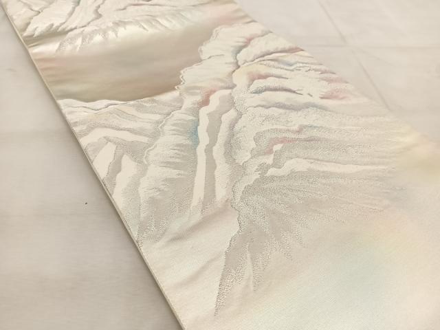 平和屋着物◎六通柄袋帯　重ね山文　銀糸　正絹　逸品　未使用　BAAU8835yc