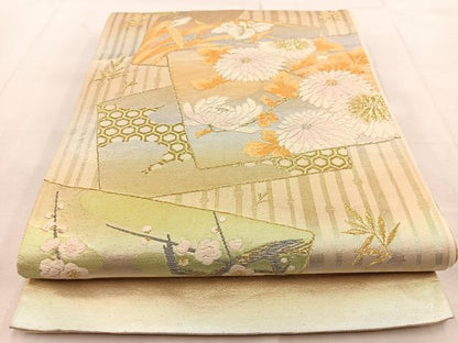 平和屋着物◎六通柄袋帯　唐織　色紙重ね吉祥花文　金銀糸　正絹　逸品　BAAU8810yc