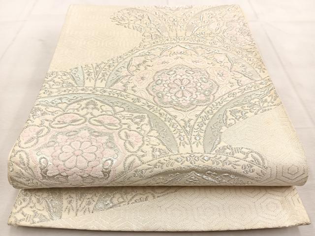 平和屋着物◎六通柄袋帯　唐織　正倉院青海波　銀糸　正絹　逸品　BAAU8826yc