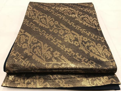 平和屋着物◎六通柄袋帯　斜線花文　金糸　正絹　逸品　BAAU8828yc