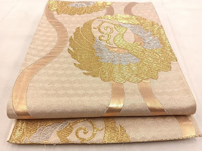 平和屋着物◎六通柄袋帯　立涌飛鶴丸文　金銀糸　正絹　逸品　BAAU8844yc