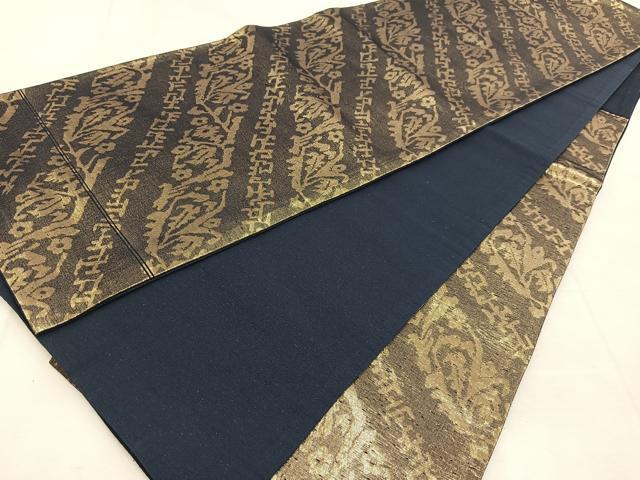 平和屋着物◎六通柄袋帯　斜線花文　金糸　正絹　逸品　BAAU8828yc