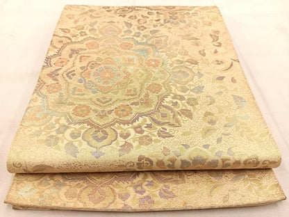 平和屋着物◎六通柄袋帯　正倉院花文　金銀糸　正絹　逸品　BAAU8805yc