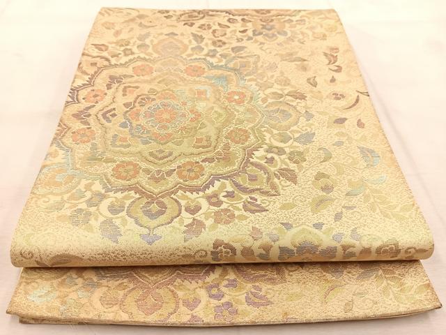 平和屋着物◎六通柄袋帯　正倉院花文　金銀糸　正絹　逸品　BAAU8805yc