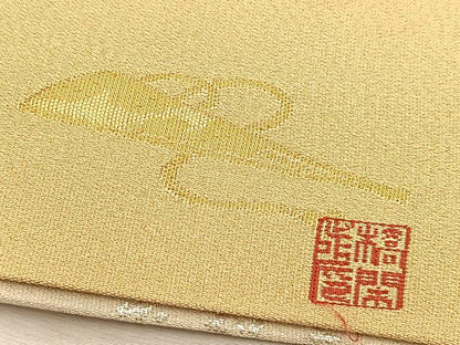 平和屋着物◎西陣　美保姿　染色図案家　橋閑歩　両面　全通柄袋帯　屏風花鳥文　銀糸　正絹　逸品　BAAU8853yc