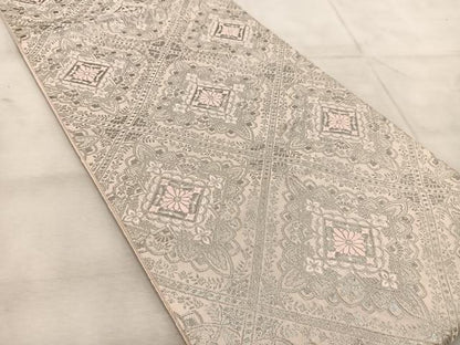 平和屋着物◎六通柄袋帯　菱天井花文　銀糸　正絹　逸品　BAAU8852yc