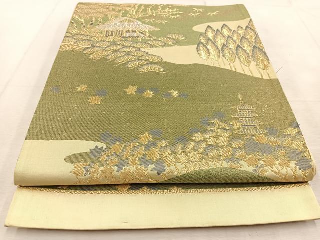 平和屋着物◎六通柄袋帯　古城風景文　金銀糸　正絹　逸品　BAAU8885yc