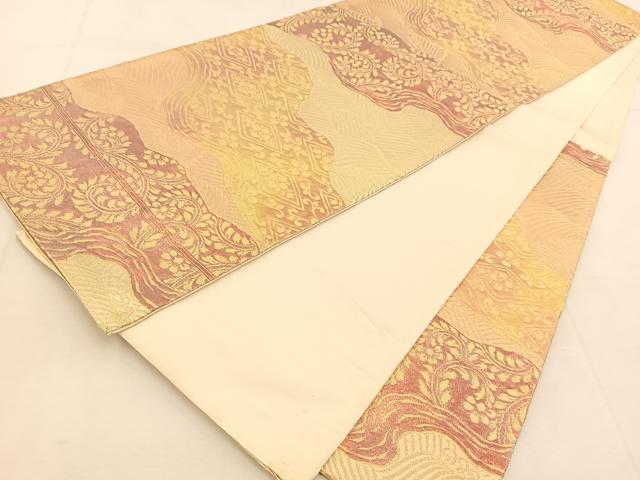 平和屋着物◎六通柄袋帯　道長立波花文　金糸　正絹　逸品　BAAU8921yc
