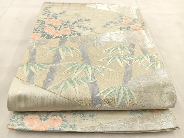 平和屋着物◎六通柄袋帯　唐織　草花文　金銀糸　正絹　逸品　BAAU8916yc