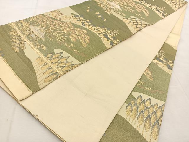 平和屋着物◎六通柄袋帯　古城風景文　金銀糸　正絹　逸品　BAAU8885yc