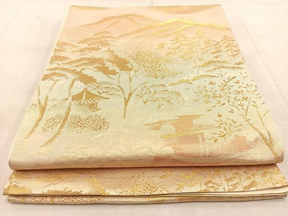 平和屋着物◎六通柄袋帯　遠山風景文　金銀糸　正絹　逸品　BAAU8947yc