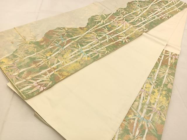 平和屋着物◎六通柄袋帯　笹竹文　金銀糸　引箔　正絹　逸品　BAAU8942yc