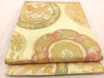 平和屋着物◎六通柄袋帯　鳳凰花絵皿文　金銀糸　正絹　逸品　BAAU9000yc