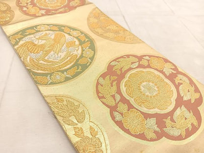 平和屋着物◎六通柄袋帯　鳳凰花絵皿文　金銀糸　正絹　逸品　BAAU9000yc