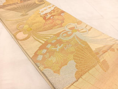 平和屋着物◎六通柄袋帯　鳳凰檜扇花文　金銀糸　正絹　逸品　BAAU9011yc