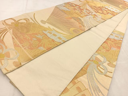平和屋着物◎六通柄袋帯　鳳凰檜扇花文　金銀糸　正絹　逸品　BAAU9011yc