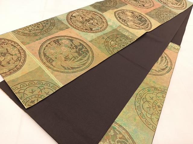 平和屋着物◎六通柄袋帯 花鳥丸文 金糸 引箔 正絹 逸品 BAAU9036yc