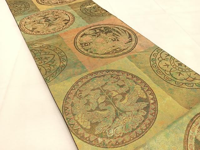 平和屋着物◎六通柄袋帯 花鳥丸文 金糸 引箔 正絹 逸品 BAAU9036yc
