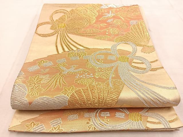 平和屋着物◎六通柄袋帯　鳳凰檜扇花文　金銀糸　正絹　逸品　BAAU9011yc