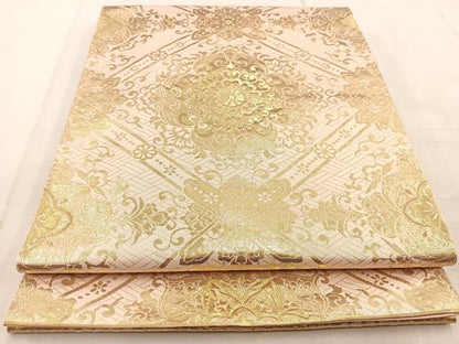 平和屋着物◎六通柄 本袋帯 菱天井花文 金糸 正絹 逸品 BAAU9056yc