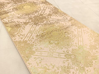 平和屋着物◎六通柄 本袋帯 菱天井花文 金糸 正絹 逸品 BAAU9056yc